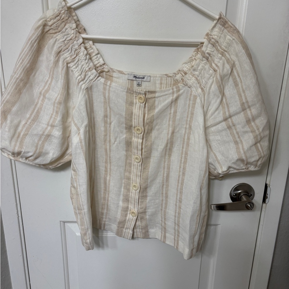 Madewell Cream Smocked Puff Sleeve Blouse